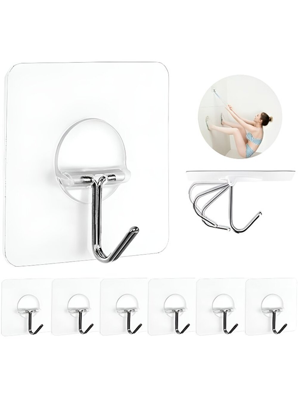 Wall Hooks 13lb(Max) Transparent Reusable Seamless Hooks, Waterproof ,8 Pack